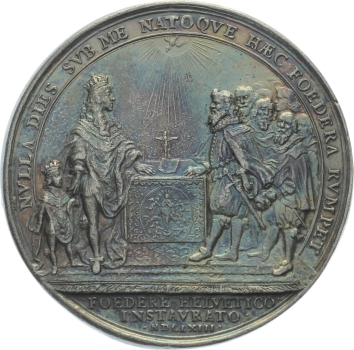 1663 Frankreich. Ludwig XIV. (1643-1715). AR Medaille (55 mm, 76 g), auf die Erneuerung der Allianz mit den Schweizern